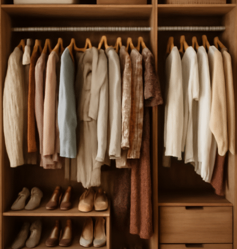 Garde-robe remplie de vêtements