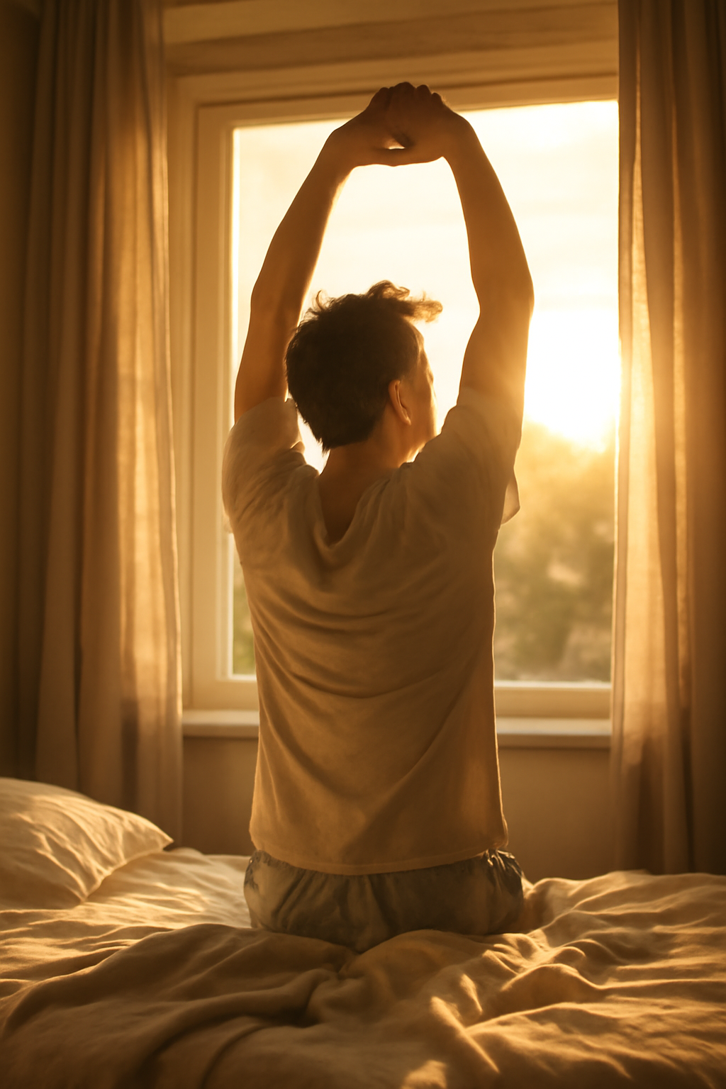 personne s'étirant après s'être réveillé