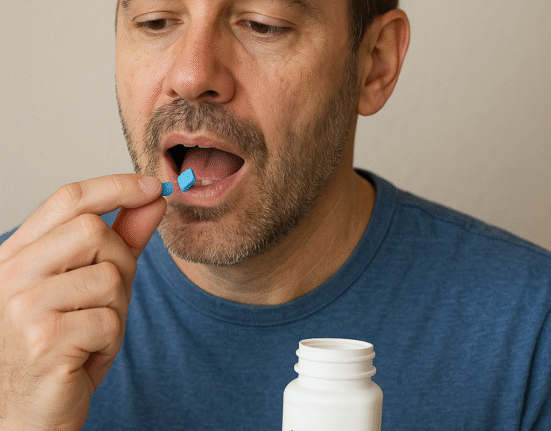 Un homme prenant des pilules de Viagra.