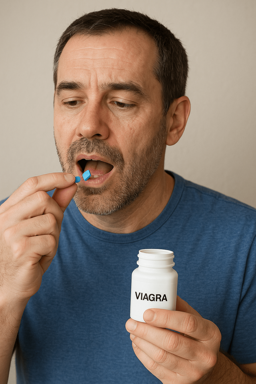 Un homme prenant des pilules de Viagra.